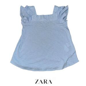 ZARA Kids | Blue | SQUARE NECK EMBROIDERY TOP